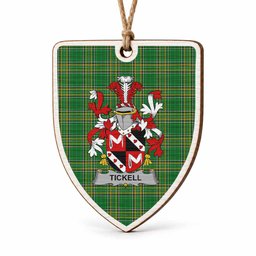 Tickell Coat of Arms Shield Wood Ornament , Irish Heritage Hanging Plaque for Christmas Tree