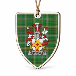 Netterville Coat of Arms Shield Wood Ornament , Irish Heritage Hanging Plaque for Christmas Tree