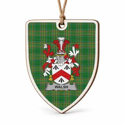 Walsh Coat of Arms Shield Wood Ornament , Irish Heritage Hanging Plaque for Christmas Tree