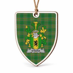 O'Hara Coat of Arms Shield Wood Ornament , Irish Heritage Hanging Plaque for Christmas Tree
