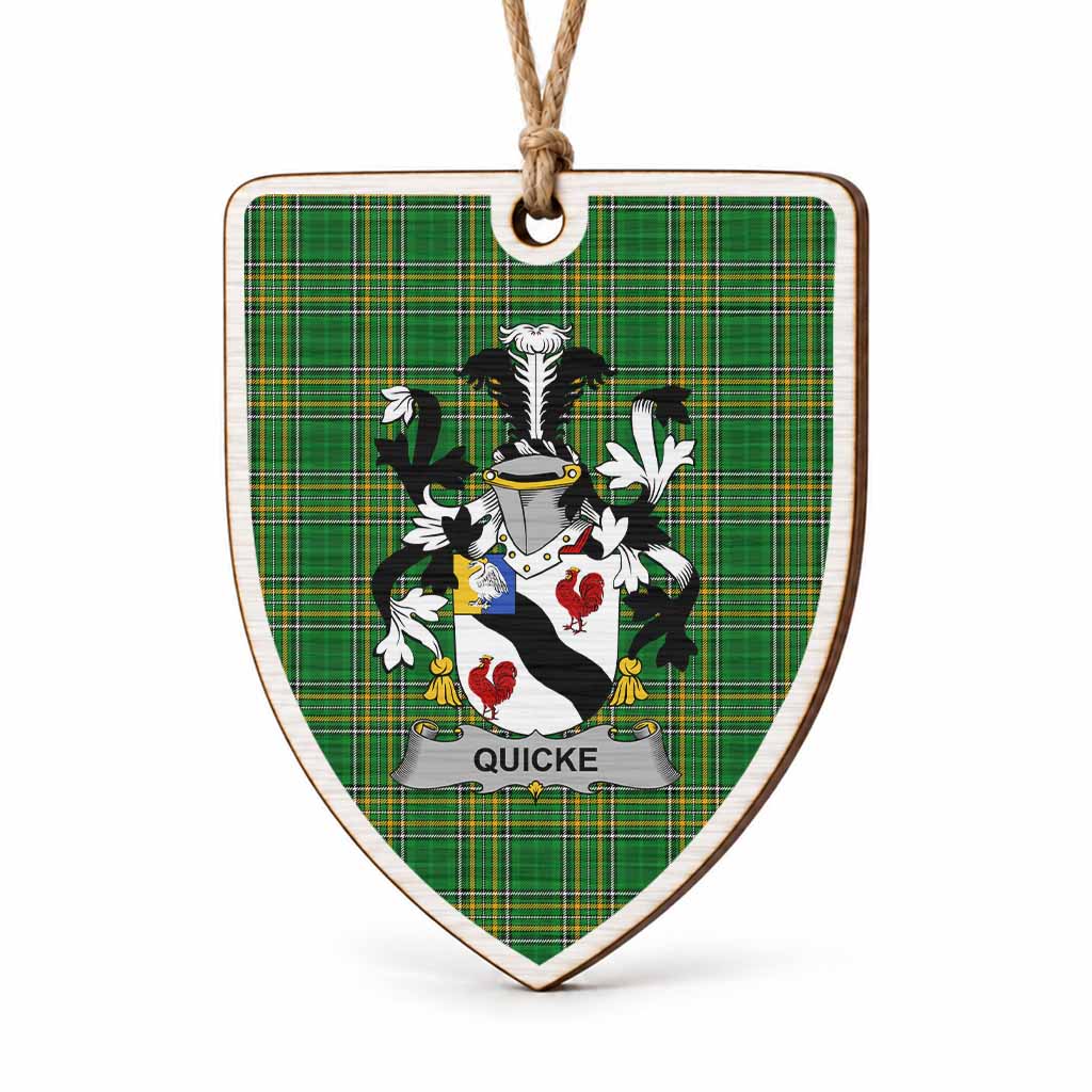 Quicke Coat of Arms Shield Wood Ornament , Irish Heritage Hanging Plaque for Christmas Tree