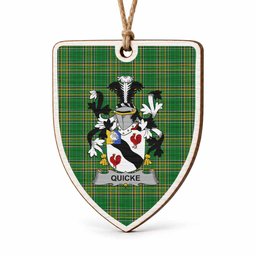 Quicke Coat of Arms Shield Wood Ornament , Irish Heritage Hanging Plaque for Christmas Tree