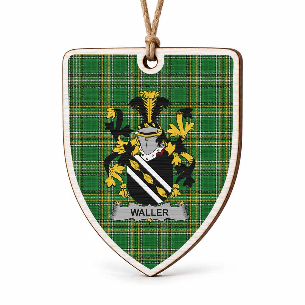 Waller Coat of Arms Shield Wood Ornament , Irish Heritage Hanging Plaque for Christmas Tree