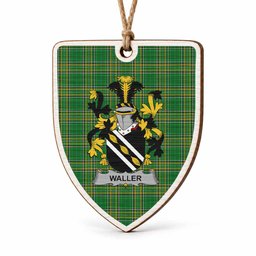 Waller Coat of Arms Shield Wood Ornament , Irish Heritage Hanging Plaque for Christmas Tree