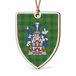 Seward Coat of Arms Shield Wood Ornament , Irish Heritage Hanging Plaque for Christmas Tree