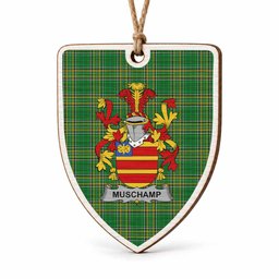 Muschamp Coat of Arms Shield Wood Ornament , Irish Heritage Hanging Plaque for Christmas Tree