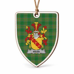 Webb Coat of Arms Shield Wood Ornament , Irish Heritage Hanging Plaque for Christmas Tree