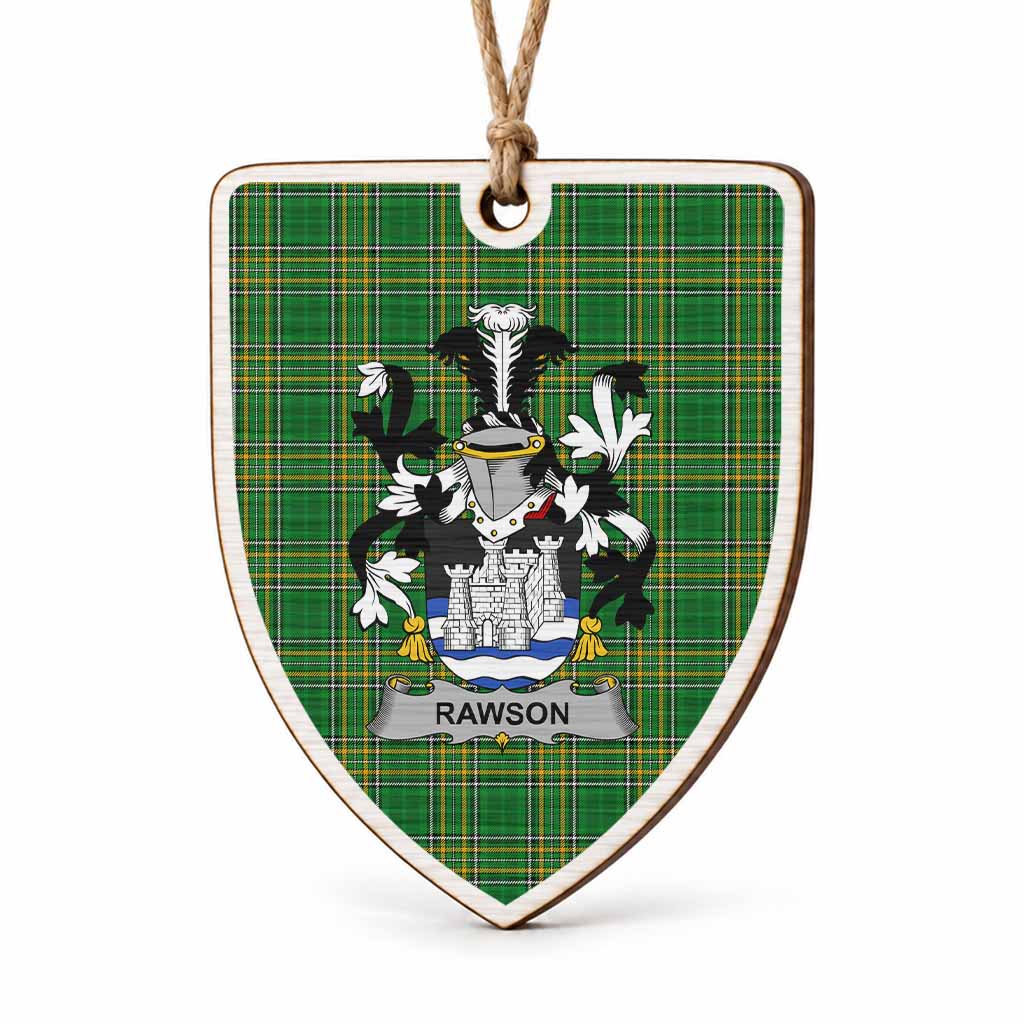 Rawson Coat of Arms Shield Wood Ornament , Irish Heritage Hanging Plaque for Christmas Tree