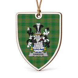 Rawson Coat of Arms Shield Wood Ornament , Irish Heritage Hanging Plaque for Christmas Tree