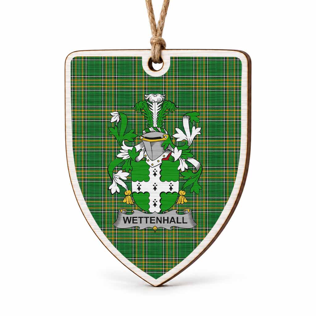 Wettenhall Coat of Arms Shield Wood Ornament , Irish Heritage Hanging Plaque for Christmas Tree