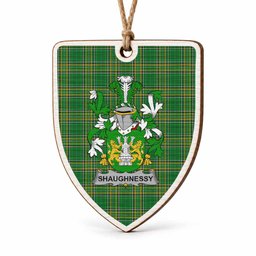 Shaughnessy Coat of Arms Shield Wood Ornament , Irish Heritage Hanging Plaque for Christmas Tree