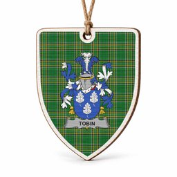 Tobin Coat of Arms Shield Wood Ornament , Irish Heritage Hanging Plaque for Christmas Tree
