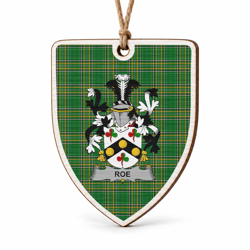 Roe Coat of Arms Shield Wood Ornament , Irish Heritage Hanging Plaque for Christmas Tree