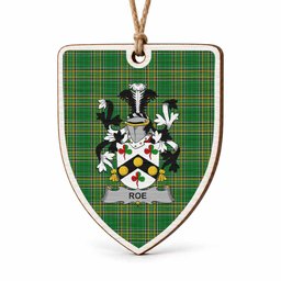 Roe Coat of Arms Shield Wood Ornament , Irish Heritage Hanging Plaque for Christmas Tree