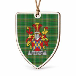 Prendergast Coat of Arms Shield Wood Ornament , Irish Heritage Hanging Plaque for Christmas Tree