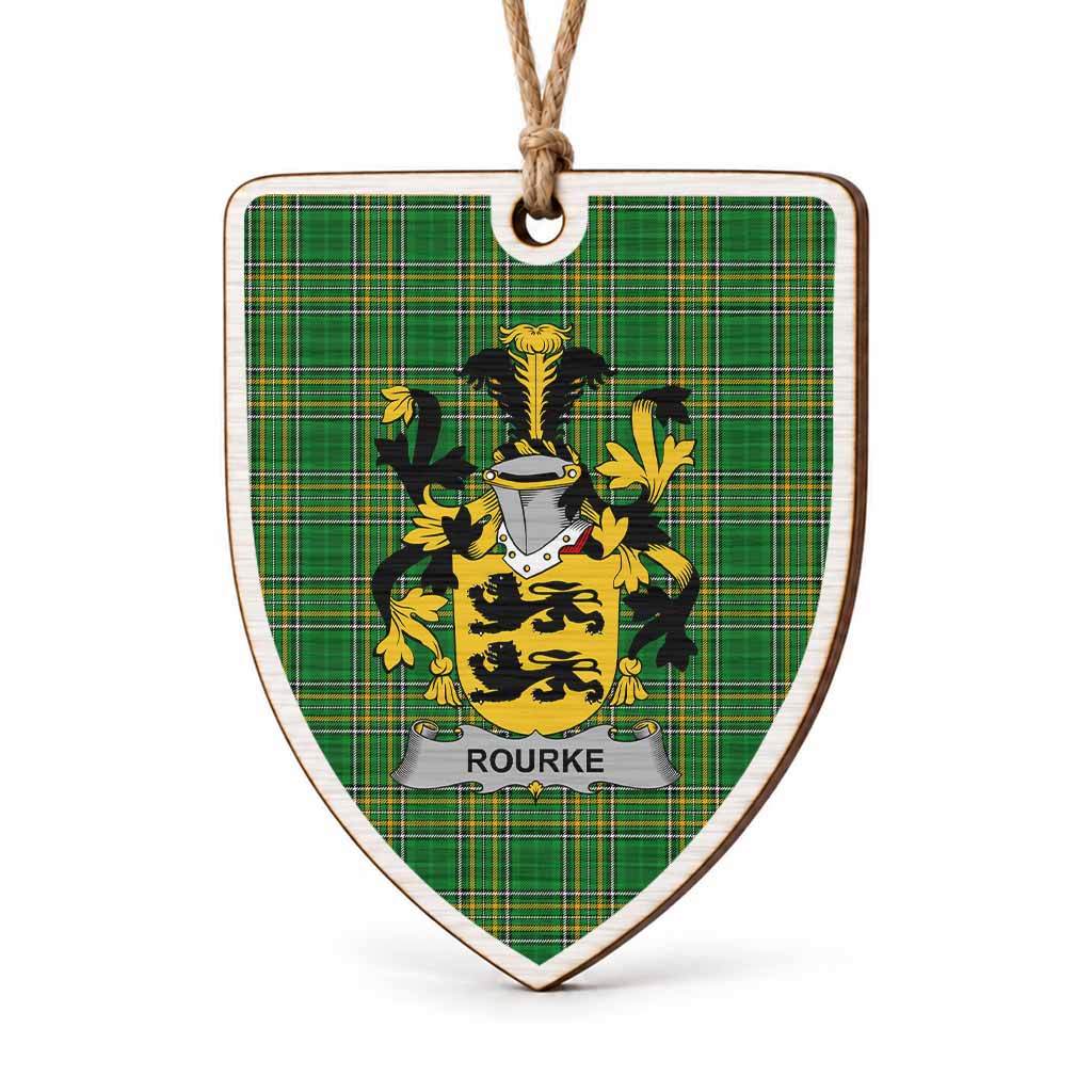 Rourke Coat of Arms Shield Wood Ornament , Irish Heritage Hanging Plaque for Christmas Tree