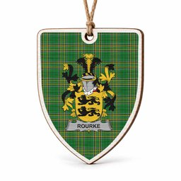 Rourke Coat of Arms Shield Wood Ornament , Irish Heritage Hanging Plaque for Christmas Tree