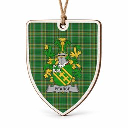 Pearse Coat of Arms Shield Wood Ornament , Irish Heritage Hanging Plaque for Christmas Tree