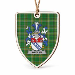 Whelan Coat of Arms Shield Wood Ornament , Irish Heritage Hanging Plaque for Christmas Tree