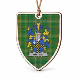Whitney Coat of Arms Shield Wood Ornament , Irish Heritage Hanging Plaque for Christmas Tree