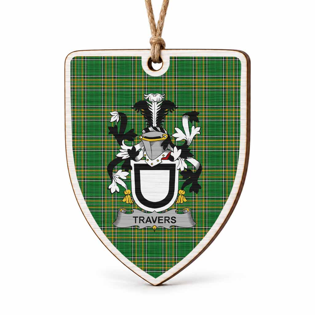 Travers Coat of Arms Shield Wood Ornament , Irish Heritage Hanging Plaque for Christmas Tree