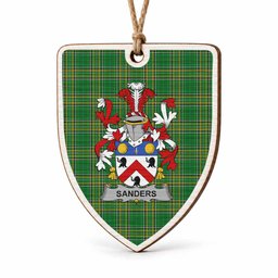 Sanders Coat of Arms Shield Wood Ornament , Irish Heritage Hanging Plaque for Christmas Tree