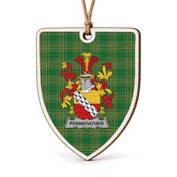 Pennefather Coat of Arms Shield Wood Ornament , Irish Heritage Hanging Plaque for Christmas Tree