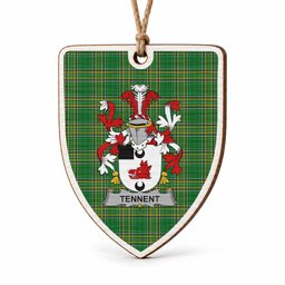 Tennent Coat of Arms Shield Wood Ornament , Irish Heritage Hanging Plaque for Christmas Tree