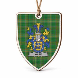 Ware Coat of Arms Shield Wood Ornament , Irish Heritage Hanging Plaque for Christmas Tree