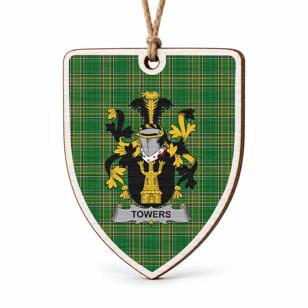 Towers Coat of Arms Shield Wood Ornament , Irish Heritage Hanging Plaque for Christmas Tree