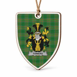 Towers Coat of Arms Shield Wood Ornament , Irish Heritage Hanging Plaque for Christmas Tree