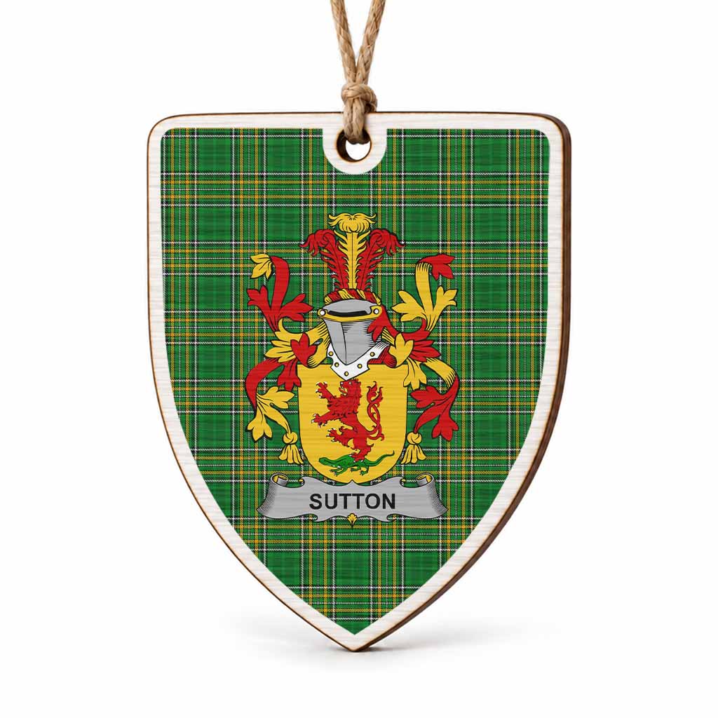 Sutton Coat of Arms Shield Wood Ornament , Irish Heritage Hanging Plaque for Christmas Tree