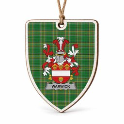 Warwick Coat of Arms Shield Wood Ornament , Irish Heritage Hanging Plaque for Christmas Tree