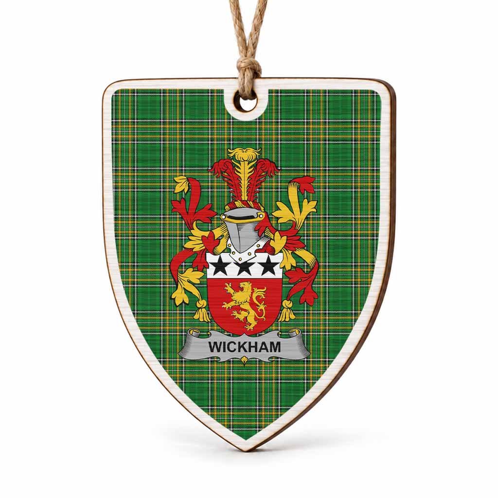 Wickham Coat of Arms Shield Wood Ornament , Irish Heritage Hanging Plaque for Christmas Tree
