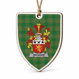 Wickham Coat of Arms Shield Wood Ornament , Irish Heritage Hanging Plaque for Christmas Tree