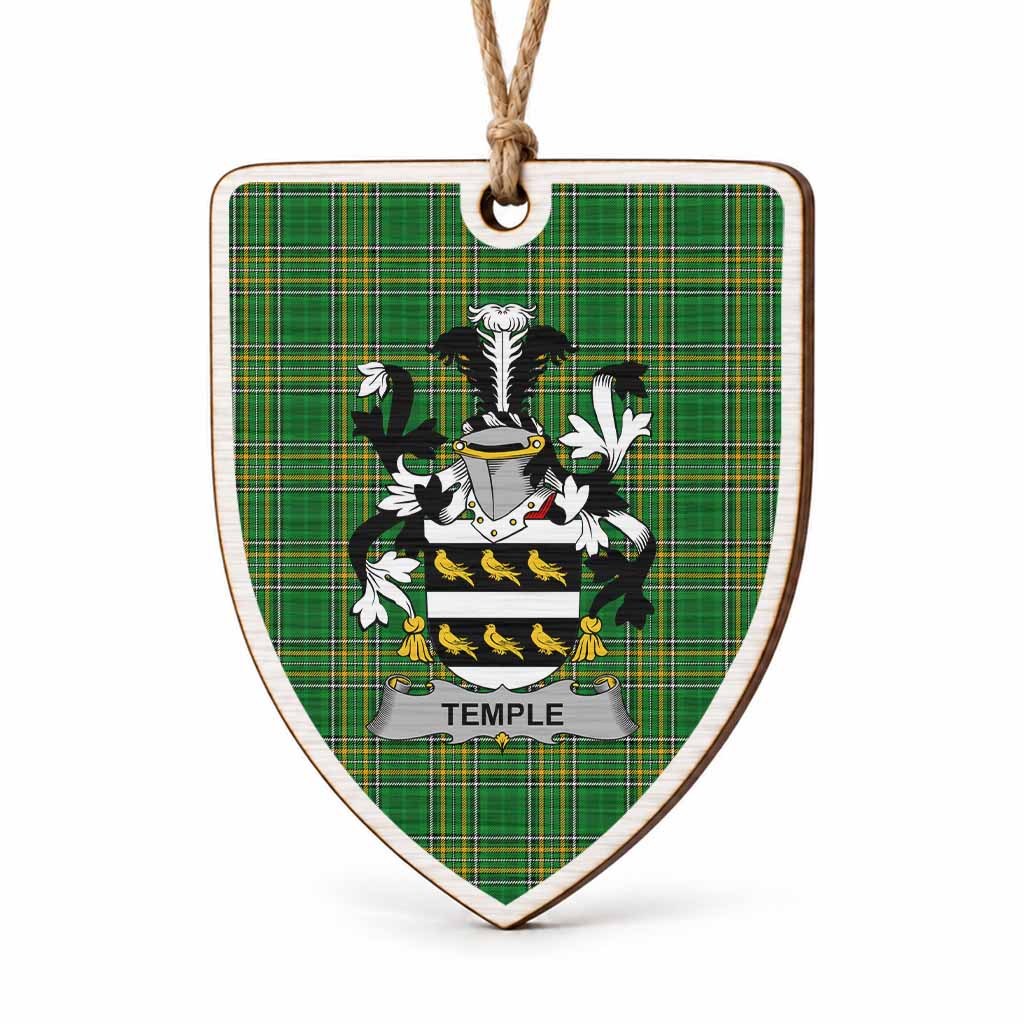 Temple Coat of Arms Shield Wood Ornament , Irish Heritage Hanging Plaque for Christmas Tree