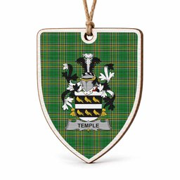 Temple Coat of Arms Shield Wood Ornament , Irish Heritage Hanging Plaque for Christmas Tree