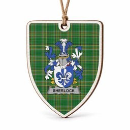 Sherlock Coat of Arms Shield Wood Ornament , Irish Heritage Hanging Plaque for Christmas Tree