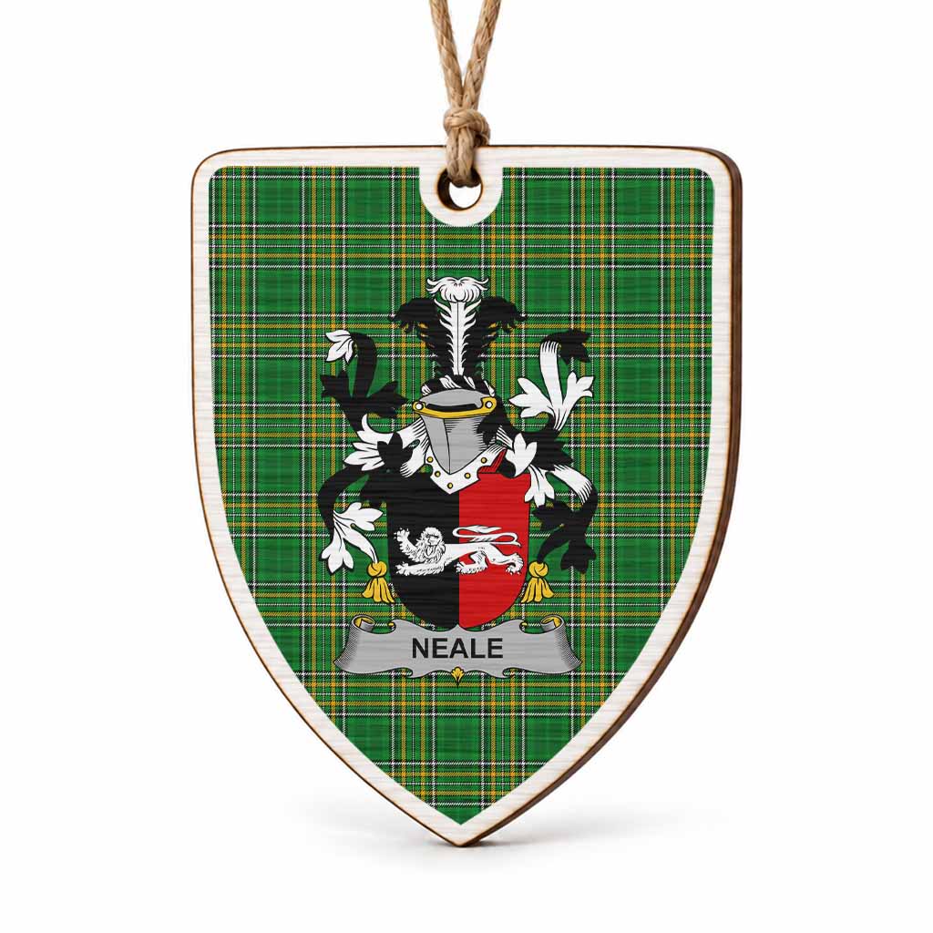 Neale Coat of Arms Shield Wood Ornament , Irish Heritage Hanging Plaque for Christmas Tree