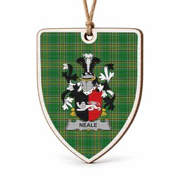 Neale Coat of Arms Shield Wood Ornament , Irish Heritage Hanging Plaque for Christmas Tree