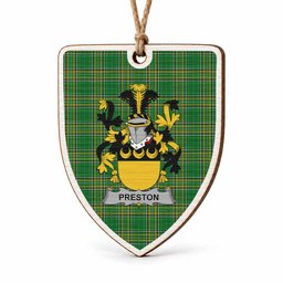 Preston Coat of Arms Shield Wood Ornament , Irish Heritage Hanging Plaque for Christmas Tree