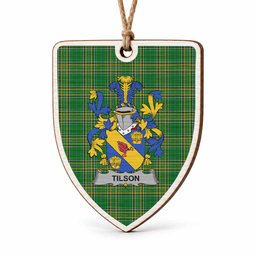Tilson Coat of Arms Shield Wood Ornament , Irish Heritage Hanging Plaque for Christmas Tree