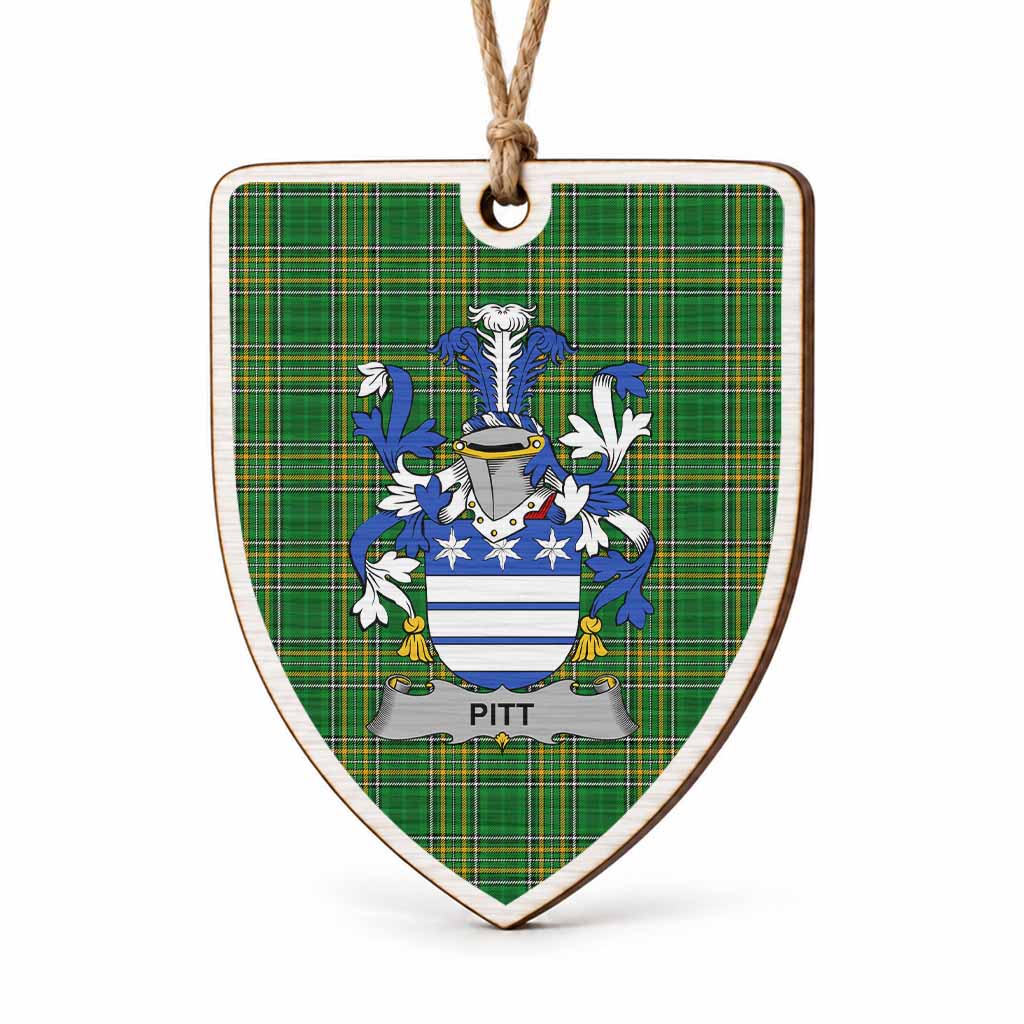 Pitt Coat of Arms Shield Wood Ornament , Irish Heritage Hanging Plaque for Christmas Tree