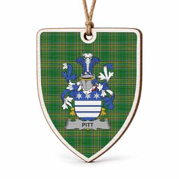 Pitt Coat of Arms Shield Wood Ornament , Irish Heritage Hanging Plaque for Christmas Tree