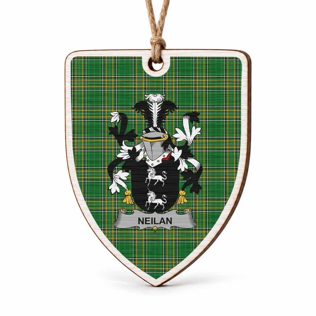 Neilan Coat of Arms Shield Wood Ornament , Irish Heritage Hanging Plaque for Christmas Tree