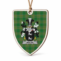 Neilan Coat of Arms Shield Wood Ornament , Irish Heritage Hanging Plaque for Christmas Tree