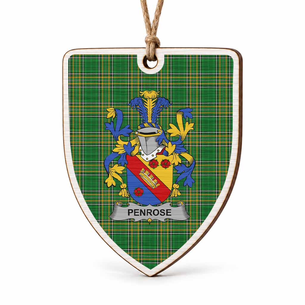 Penrose Coat of Arms Shield Wood Ornament , Irish Heritage Hanging Plaque for Christmas Tree