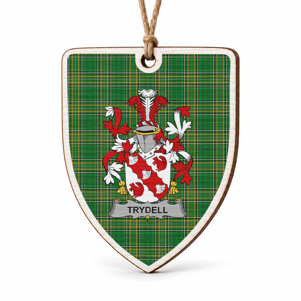 Trydell Coat of Arms Shield Wood Ornament , Irish Heritage Hanging Plaque for Christmas Tree