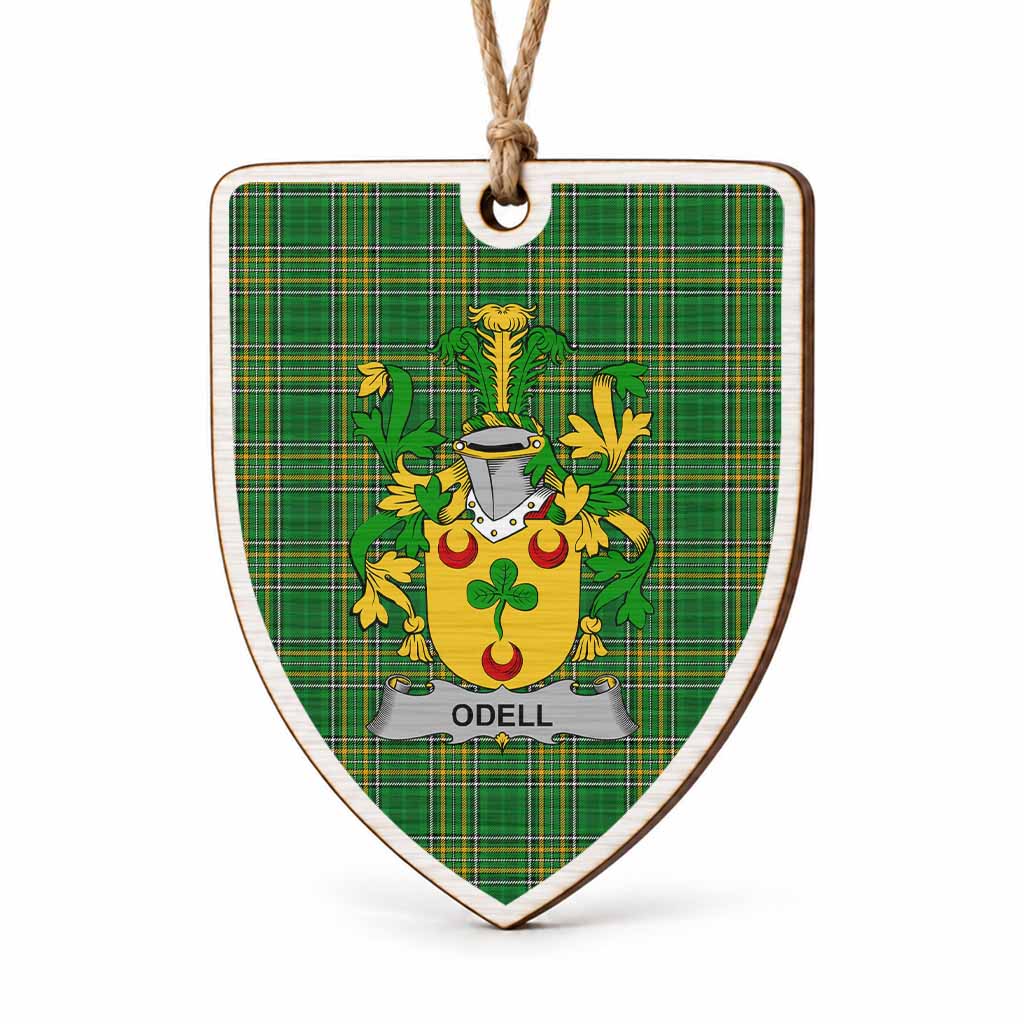 Odell Coat of Arms Shield Wood Ornament , Irish Heritage Hanging Plaque for Christmas Tree