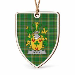 Odell Coat of Arms Shield Wood Ornament , Irish Heritage Hanging Plaque for Christmas Tree